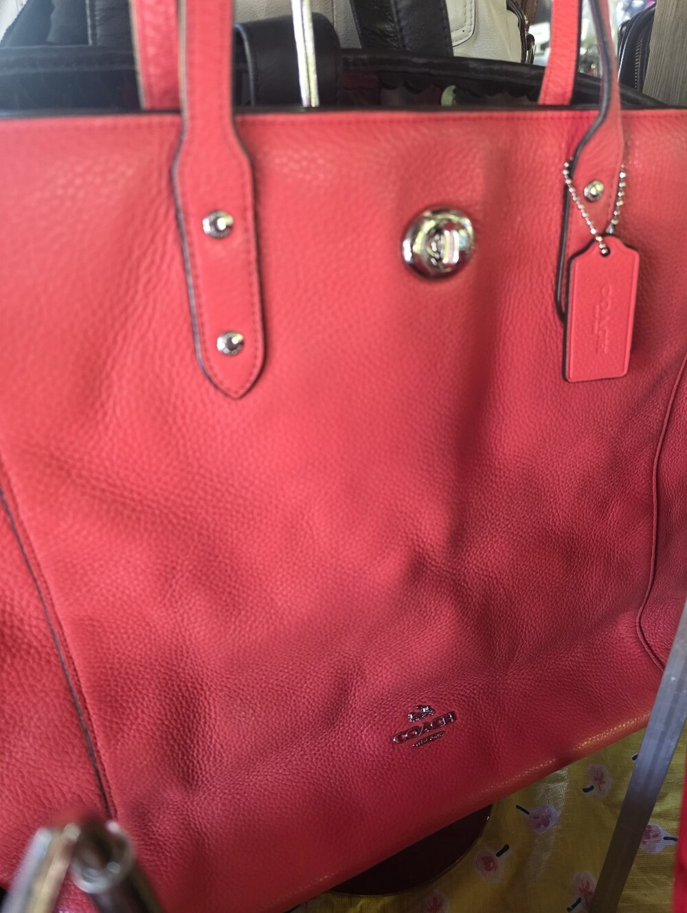 Coach Pebbled Leather Tote - Coral Red